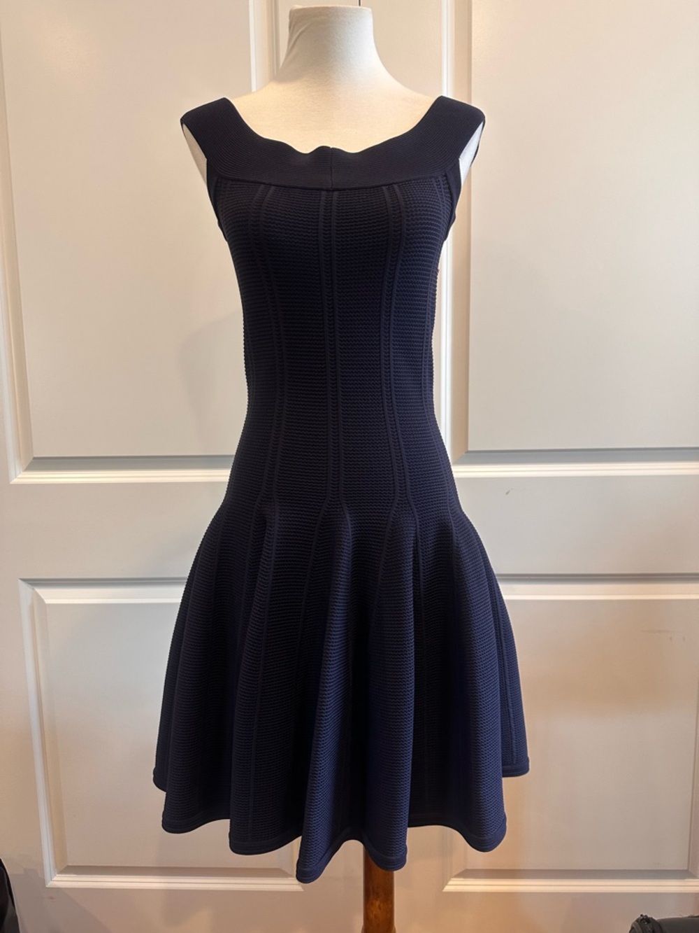 JONATHAN SIMKHAI Navy Textured Fit-and-Flare Mini Dress